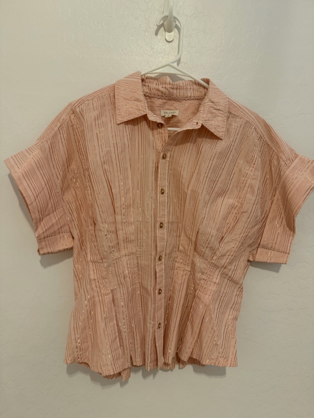 NWT Pilcro Blush Pink Short-Sleeve Button-Down Shirt